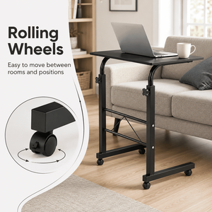 <b>Adjustable</b> Rolling <b>Laptop</b> <b>Table</b> with Steel Frame Black 31.5 X 18.1 in Portable Home Office Storage - Product Image 5