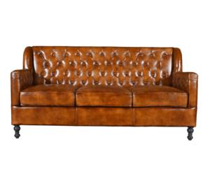 Duraster Premium Chesterfield Brown Leather Three Seater <b>Sofa</b> Classic Transitional Eco Friendly <b>Wood</b> <b>Frame</b> Furniture - Product Image 1