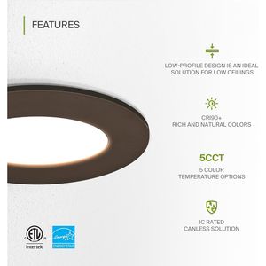 Confezione da 6 Faretti LED da Incasso da 3 Pollici 6W 5 CCT 2700K/5000K CRI90+ con Classificazione IC, Ultra Sottili, Dimmerabili, Commerciali, Senza Scatola (J Box Canless) - Product Image 2