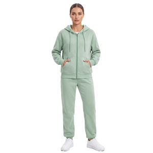 Conjunto de Sudadera con Capucha de Forro Polar de Color Liso de Alta Calidad, Sudaderas Oversize con Hombros Caídos, Bolsillos y Cremallera, Ropa Casual de Otoño Personalizable - Product Image 1