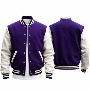 Blouson universitaire unisexe streetwear personnalisé de haute qualité pour le printemps et l'automne, avec lettres appliquées et design color block sur le devant, 100% coton - Product Image 6