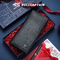 BULLCAPTAIN Dompet Panjang Kulit Asli Pria Mewah Anti RFID Dompet Bisnis Clutch Tempat Kartu Kotak Hadiah untuk Pria