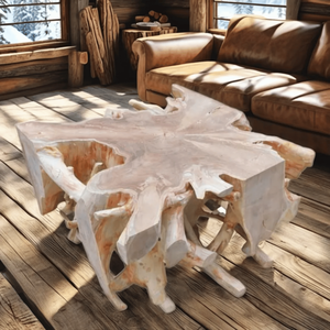 Premium Bleached Solid Teak <b>Root</b> <b>Coffee</b> <b>Table</b> Handmade Organic Tree <b>Root</b> Base Glass Top Coastal Rustic Home Furniture - Product Image 4