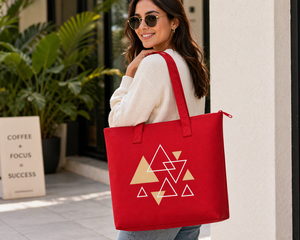 300gsm Red Fashion Canvas Polyester <b>Tote</b> Bag Zipper Closure Cotton Shopping Bag 19x17x5 Custom Logo Eco Friendly Reusable Large - Product Image 2