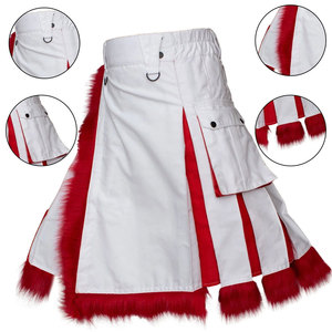 Kilt utilitaire écossais moderne blanc et rouge en fourrure pour homme, idéal pour Noël, vente en gros 2026 - Product Image 4