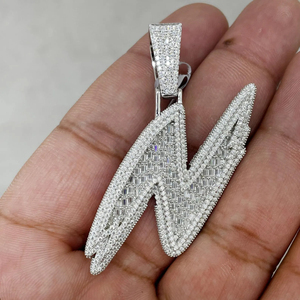 Custom Iced Out Letter Pendant <b>Silver</b> Plated Alloy VVS Baguette Cut Moissanite Diamonds Hip Hop Charm Unisex Gift Jewelry - Product Image 1