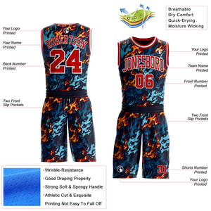 Custom Red Blue Basketball Uniform Set Recycled Polyester Anti-Bacterial Mesh OEm Sublimation Team Jersey Shorts - Product Image 2