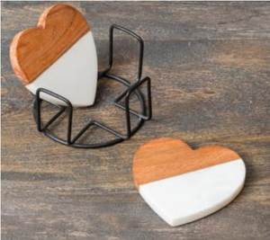 Marble Top Wood <b>Coaster</b> <b>Set</b> Modern Beverage Holders For Restaurant Hotel Cafe Dining And Home Entertaining Accessories - Product Image 1