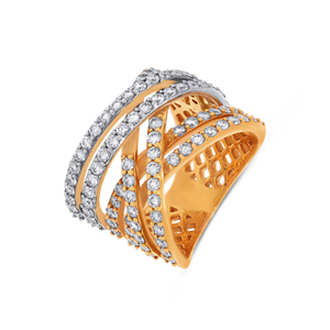 18K Yellow Gold Diamond Ring Luxury 18K Yellow Gold Multi <b>Row</b> Crossover Diamond Ring for Women Wedding Engagement Ring - Product Image 1