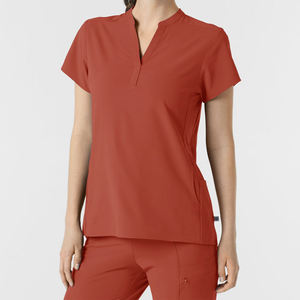 Women Red Woven <b>Scrub</b> <b>Top</b> 71% Polyester 21% Rayon 7% Spandex Oversized Fit Nursing Uniforms Short Sleeve Hospital Dress Needle - Product Image 5