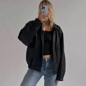 Women Fashion <b>Leather</b> <b>Jacket</b> Over Sized Drop Shoulder Style Designer Girls Casual Distressed Vintage Real <b>Genuine</b> <b>Leather</b> <b>Jacket</b> - Product Image 6