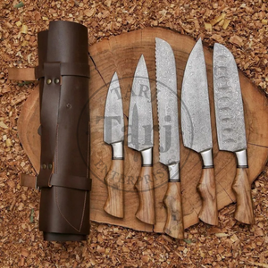 Handmade Damascus Steel Five-piece Kitchen Chef <b>Knife</b> <b>Set</b> Wood Handles <b>Sharp</b> Ambidextrous Sustainable Durable TARJ ENTERPRISES - Product Image 4