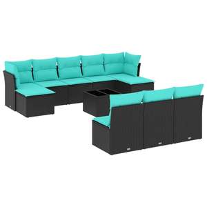 ชุดโซฟาลานบ้านหวายโพลีสีดำ 11 ชิ้นพร้อมเบาะรองนั่งสำหรับชุดสวน - Product Image 2