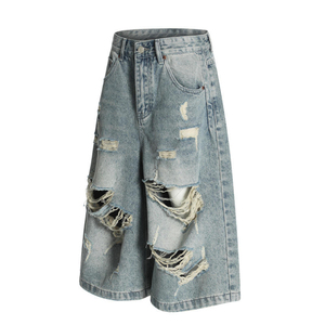 Pantalones Cortos de Mezclilla 100% Algodón con Estampado Vintage Hecho a Mano para Hombre, Transpirables, Casuales de Verano, Moda Personalizada, OEM, Venta al Por Mayor - Product Image 3