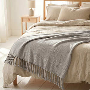Deep Charcoal Cotton Handloom Throw with Subtle Stripe Texture and Fringe for Sofa Bed Lounge Chair and Contemporary Rustic - Product Image 2