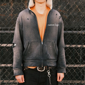 Sudadera con capucha para hombre Nesta Sports Manufacturer, 100% algodón, con cremallera, lavado ácido desgastado, peso pesado, logotipo personalizado, talla grande - Product Image 4