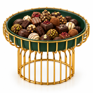 Support en fil métallique doré pour chocolats avec bol vert en métal pour restaurants, hôtels et mariages – Tailles et couleurs personnalisées disponibles - Product Image 1