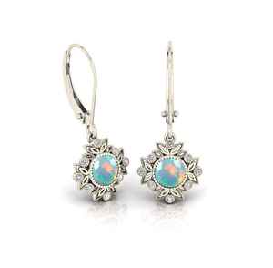 Boucles d'oreilles pendantes opale en argent sterling 925 plaqué or 14 carats, style Art Déco, bijoux pour femmes - Product Image 3