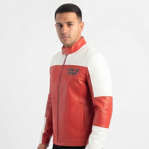Blouson Bomber en Cuir PU pour Homme, Col Montant, Fermeture Éclair, Blousons Moto en Cuir pour Homme, Patchs Brodés Personnalisés, Blouson en Cuir pour Homme - Product Image 5