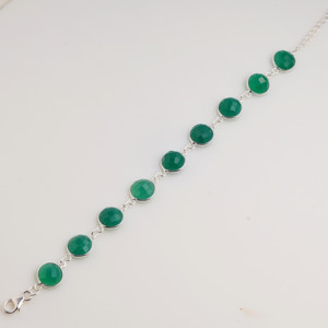 Pulsera de Ónix Verde Natural con Engaste de Plata de Ley 925, Gema Redonda Facetada, Estilo Tenis, Elegante, Minimalista, Ajustable, Unisex, Regalo - Product Image 2
