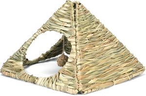 Casa piramidal de hierba natural tejida, refugio acogedor para conejos, juguete masticable comestible para animales pequeños, conejitos y cobayas, suministro al por mayor - Product Image 1