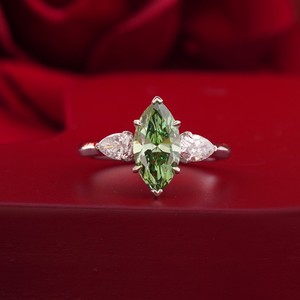 Fancy Vivid Green Marquise Cut Lab Grown Diamond <b>Ring</b> 14K Gold Unique Color <b>Statement</b> Fashion <b>Ring</b> - Product Image 1