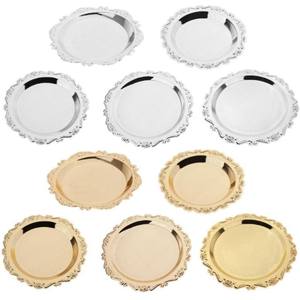 Plateau rond de luxe doré en acier inoxydable 304, assiette à serviettes, assiette à dessert en métal épaissi, écologique, pour fêtes - Product Image 6