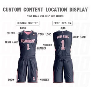 Ensemble de tenue de basketball bleu marine et rose, maillot et short personnalisés en polyester, respirant et à séchage rapide, pour l'entraînement sportif - Product Image 2