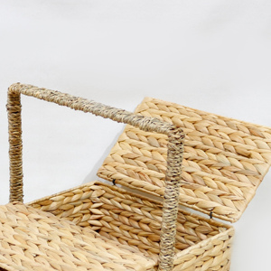 Water Hyacinth Vintage <b>Rectangle</b> Picnic <b>Basket</b> Handwoven <b>Storage</b> with Handle - Product Image 2