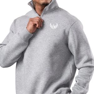 Mens Classic Quarter Zip Fleece <b>Waterproof</b> Streetwear <b>Jacket</b> Long Sleeve Workout Pullover <b>Lightweight</b> <b>Running</b> Gym Embroidery - Product Image 3