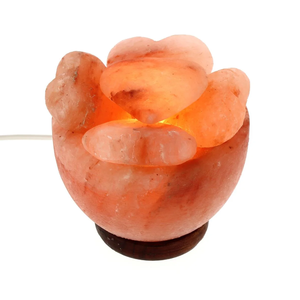 Lampe de sel artisanale en sel de l'Himalaya 100% pur et biologique, avec bol d'abondance à base large de 7 pouces et 6 pierres de massage en forme de cœur pour le corps - Product Image 1