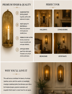 Antique Brass <b>Wall</b> <b>Sconce</b> Set of 2 Framed Candle Holders Traditional Decorative Hanging Ornamental Design - Product Image 3