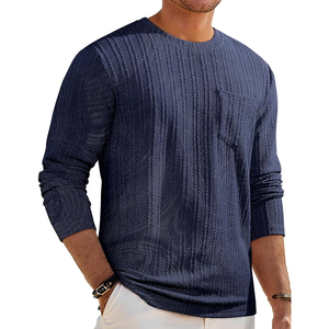 Pull à manches longues en tricot pour homme, couleur unie, pull décontracté d'automne avec poche avant, manches longues, coupe régulière - Product Image 1