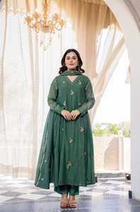 Salwar Kameez indien pakistanais élégant, tissu en soie Chanderi, broderie Zari, tenue de fête fantaisie, décontractée, traditionnelle pour femmes - Product Image 2