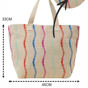 Sac fourre-tout en lin tissé pour femme, sac à bandoulière en toile rayée pour la plage, sac de shopping – Fabricant - Product Image 2