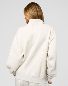 Sweat-shirt oversize à col zippé pour femme, couleur crème, léger, décontracté, coupe ample, confortable pour l'entraînement - Product Image 2