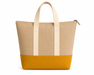 Sac fourre-tout en jute avec broderie, fermeture éclair, base moutarde, style minimaliste, doublure en coton - Idéal pour la plage, les voyages, le shopping et l'usage quotidien - Product Image 3