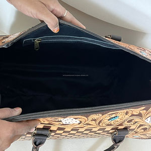 Western Design 2026 <b>Tooled</b> <b>Leather</b> Large Size Speedy Bag High Quality Checkered Genuine <b>Leather</b> Duffle Shoulder Bag for Unisex - Product Image 6
