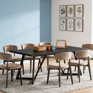 Tavolo da Pranzo Solido Ovale Assemblato con Motivo Rettangolare in Pietra Sinterizzata Effetto Marmo - Product Image 1