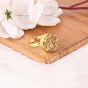 Natural Yellow Dendritic <b>Opal</b> Brass <b>Ring</b> Handmade Boho Gemstone Jewelry for Women - Product Image 2