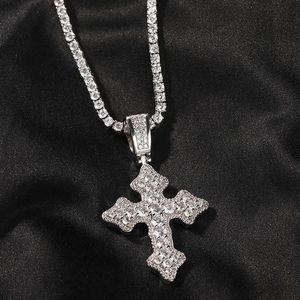 Pendentif Croix Plaqué Or Argent Sterling 925 Diamant VVS Certifié IGI Style Ethnique Breloques Pendentifs Diamant Taille Ronde - Product Image 6