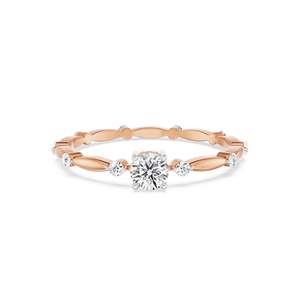Bague élégante en moissanite taille ronde ethnique avec bande sculptée en feuille et pierres d'accentuation, plaquée or, argent ou or rose, bijoux de mariage et de fête - Product Image 5