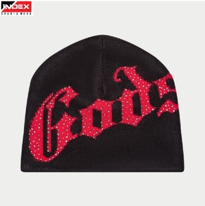 Bulk Order USA custom beanie streetwear knit <b>cap</b> <b>winter</b> black red logo design high quality wholesale beanie - Product Image 1