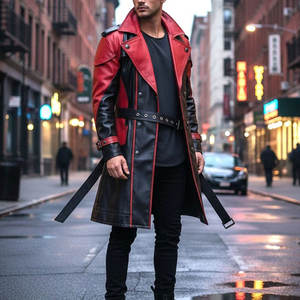 Trench-coat gothique rouge et noir pour hommes, veste de cosplay Steampunk Punk Rock Halloween - Product Image 1