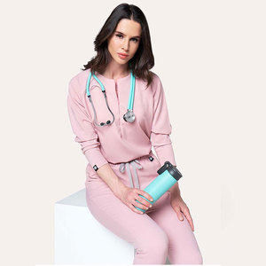 Ensemble de tenue médicale tissée anti-rides pour femme, uniforme d'infirmière à manches longues en polyester, rayonne et élasthanne extensible, tenue de travail hospitalière - Product Image 6