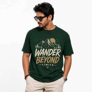 Camiseta de Manga Corta Color Caqui para Hombre Wander Beyond Limits, Cuello Redondo, Corte Regular, 100% Algodón, Diseño Estampado en la Parte Delantera, Estilo Casual - Product Image 2