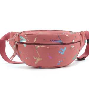 Pink Barrel-Shaped Waist Bag With Geometric Pattern Zipper Closure For Daily Use - Product Image 4