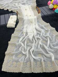 Compra al por mayor: Sarees Vijeta de satén de seda elegante con bordados en toda la prenda, detalles de Pallu y bordes de diseño con trabajo Butta en seis colores. - Product Image 3