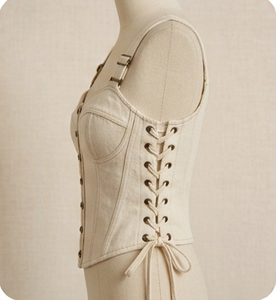 Vintage Strapless Corset <b>Top</b> With Lace Up Front Button Detail Fitted Bodycon Style Solid Color Breathable Woven Fabric - Product Image 5