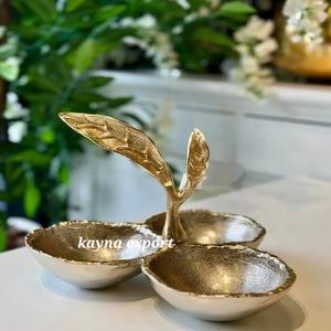 ชามโลหะตกแต่งพื้นผิวขอบทองหรูหราหรูหราหรูหราทำจากเงินและแผ่นโลหะเคลือบทอง - Product Image 3